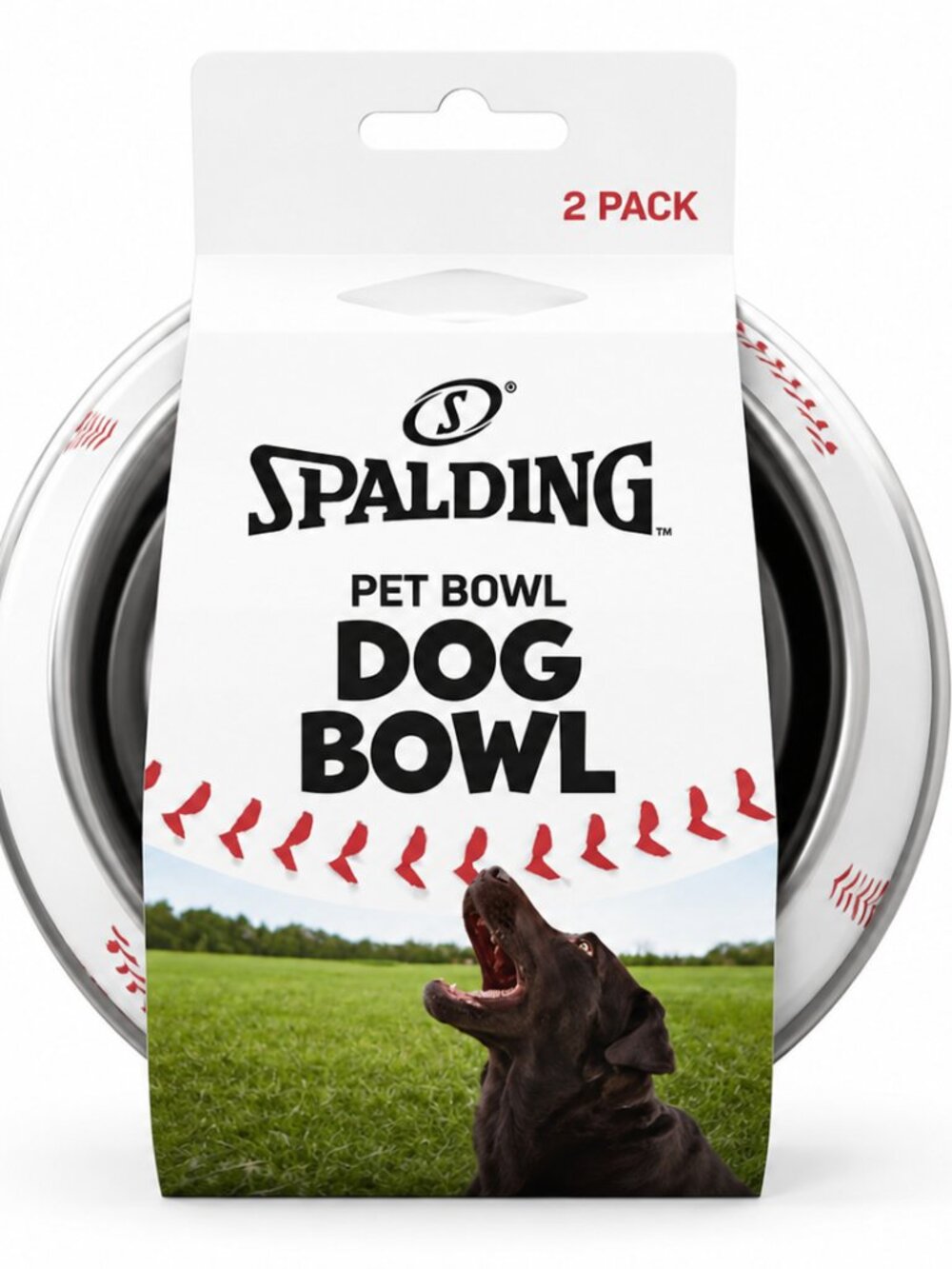 Spalding 2 Pc Baseball Pet Bowl Set Stainless Steel Food Water Bowls Dog Cat